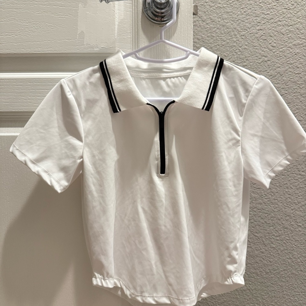 White Tennis Polo Shirt with Black Trim
